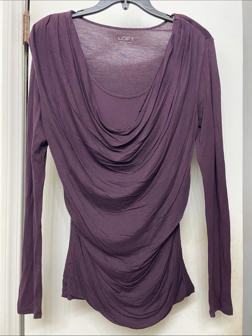 LOFT Draped Long-Sleeve Top in Plum